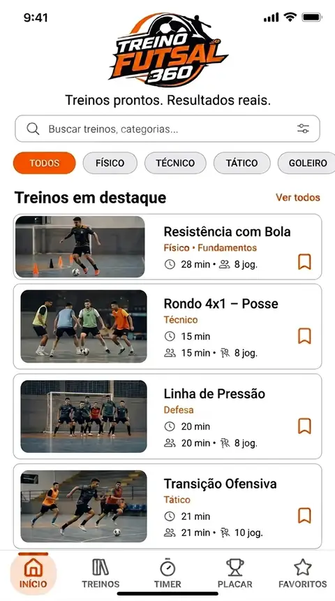 Tela 1 do aplicativo Treino Futsal 360